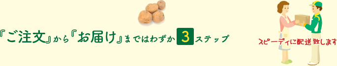 ご注文からお届けまではわずか3ステップ　スピーディに配送致します